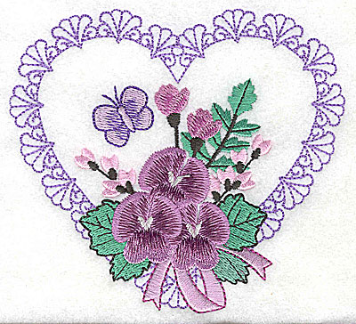Embroidery Design: Pansies in Heart D large<br> 4.98w X 4.52h