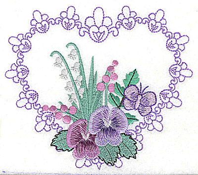 Embroidery Design: Pansies in Heart E large<br> 4.96w X 4.35h