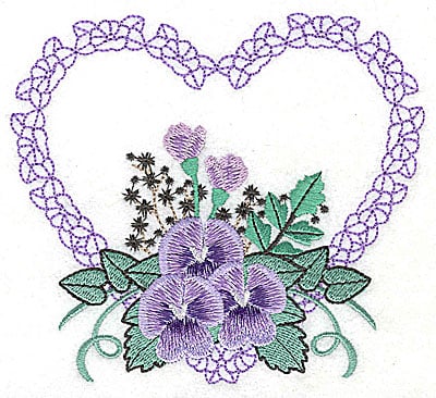 Embroidery Design: Pansies in Heart F large<br> 4.97w X 4.47h