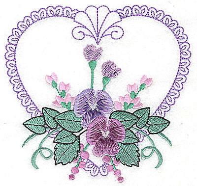 Embroidery Design: Pansies in Heart G large<br> 4.96w X 4.73h