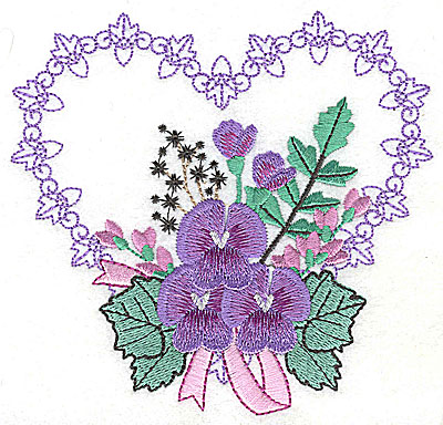 Embroidery Design: Pansies in Heart I large<br> 4.96w X 4.74h | Embroidery Legacy Embroidery Design: Pansies in Heart I large<br> 4.96w X 4.74h
