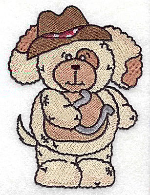 Embroidery Design: Pudgy Puppy with horseshoe large<br> 3.64w X 4.94h