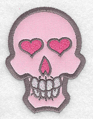 Embroidery Design: Pink skull with teeth small applique<br> 2.42w X 3.23h