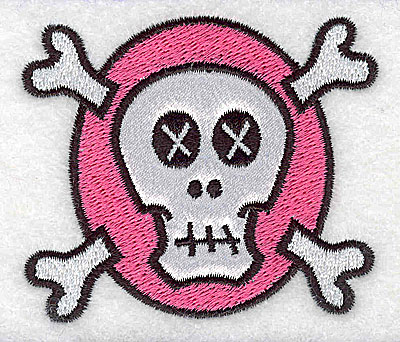Embroidery Design: White skull on pink small applique<br> 2.99w X 2.55h