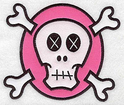 Embroidery Design: White skull on pink large double applique<br> 5.82w X 4.95h