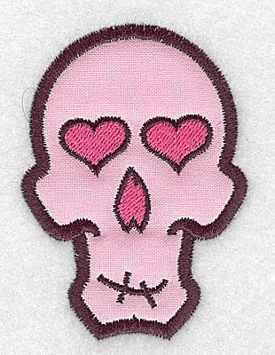 Embroidery Design: Pink skull with heart eyes small applique<br> 2.33w X 3.22h