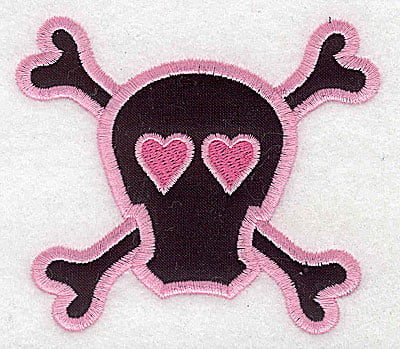 Embroidery Design: Pink Skull with cross bones small applique<br> 3.87w X 3.37h