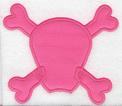 Embroidery Design: Pink Skull with cross bones large applique<br> 5.70w X 4.98h