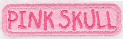 Embroidery Design: Pink Skull text in applique small<br> 3.88w X 1.07h