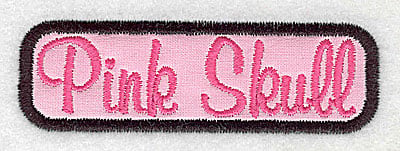 Embroidery Design: Pink Skull script in applique<br> 3.88w X 1.21h