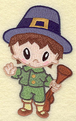 Embroidery Design: Pilgrim boy with musket large<br> 3.10w X 4.89h