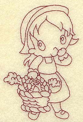 Embroidery Design: Pilgrim girl with basket redwork<br> 2.55w X 3.87h