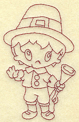 Embroidery Design: Pilgrim boy with musket redwork<br> 2.36w X 3.83h