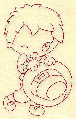Embroidery Design: Pilgrim boy with hat redwork<br>2.37w X 3.86h