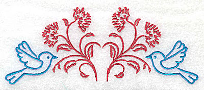 Embroidery Design: Posies and bluebirds F large <br> 4.98w X 1.96h | Embroidery Legacy Embroidery Design: Posies and bluebirds F large <br> 4.98w X 1.96h