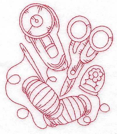 Embroidery Design: Rotary cutter and scissors redwork large<br> 3.22w X 3.79h