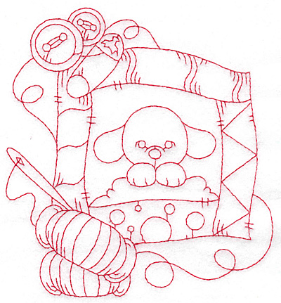 Embroidery Design: Puppy quilt redwork large<br> 5.31w X 5.75h