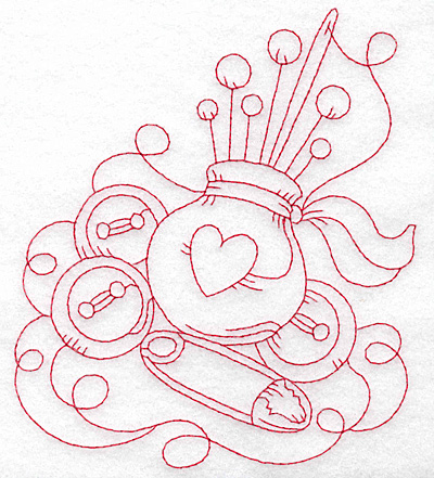 Embroidery Design: Pin cushion with heart redwork large<br> 5.13w X 5.72h
