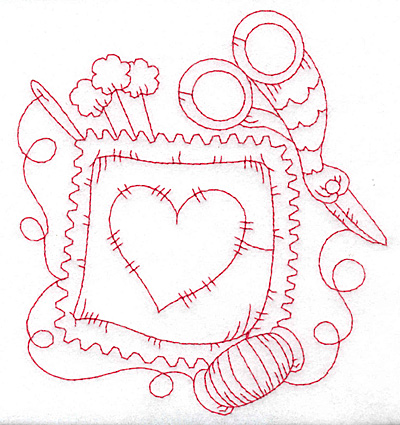 Embroidery Design: Pillow with heart redwork large<br> 5.17w X 5.69h