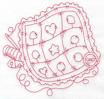 Embroidery Design: Ruffled pillow redwork large<br> 5.72w X 5.53h