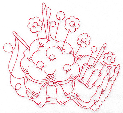 Embroidery Design: Pin cushion floral pins redwork large<br> 5.69w X 5.35h