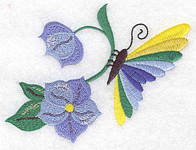 Embroidery Design: Butterfly on flower large<br> 4.85w X 3.67h