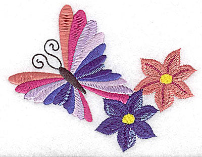 Embroidery Design: Butterfly with two flowers large<br> 4.92w X 3.85h