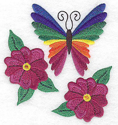 Embroidery Design: Butterfly amid flowers large<br> 4.49w X 4.93h | Embroidery Legacy Embroidery Design: Butterfly amid flowers large<br> 4.49w X 4.93h