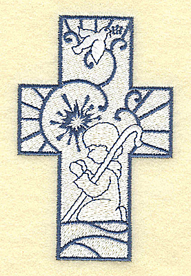Embroidery Design: Cross with shepherd praying<br> 2.45w X 3.86h