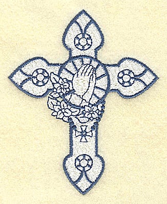 Embroidery Design: Cross with praying hands<br> 3.10w X 3.83h