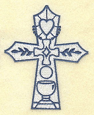 Embroidery Design: Cross with heart and chalice<br> 3.11w X 3.87h