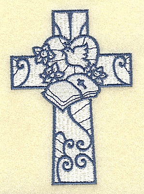 Embroidery Design: Cross with bible and dove<br> 2.70w X 3.87h