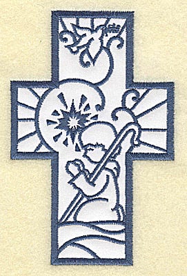 Embroidery Design: Cross applique with shepherd<br> 3.19w X 4.96h