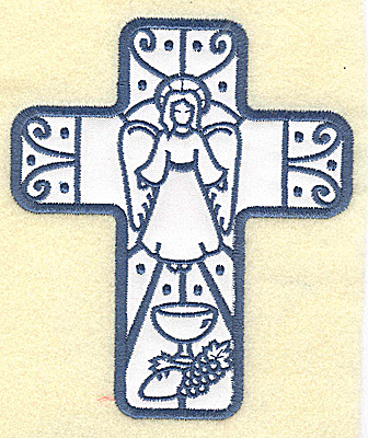 Embroidery Design: Cross applique with angel<br> 4.22w X 4.96h