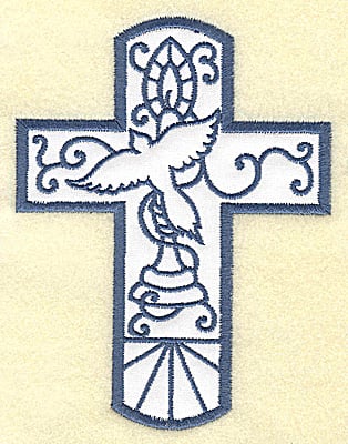 Embroidery Design: Cross applique with dove<br> 3.77w X 4.96h