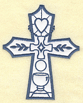 Embroidery Design: Cross applique heart and chilice<br> 4.02w X 4.95h