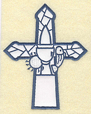 Embroidery Design: Cross applique chalice and fish<br> 3.98w X 4.98h