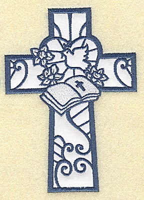 Embroidery Design: Cross applique dove and bible<br> 3.49w X 4.96h