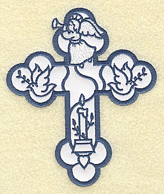 Embroidery Design: Cross applique angel and doves<br> 4.15w X 4.96h