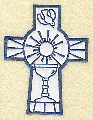 Embroidery Design: Cross applique chalice and dove<br> 3.78w X 4.96h