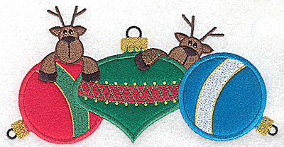 Embroidery Design: Three applique ornaments with reindeers<br> 6.93w X 3.55h | Embroidery Legacy Embroidery Design: Three applique ornaments with reindeers<br> 6.93w X 3.55h