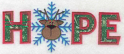 Embroidery Design: Hope applique with reindeer and snowflake<br> 6.93w X 2.98h | Embroidery Legacy Embroidery Design: Hope applique with reindeer and snowflake<br> 6.93w X 2.98h