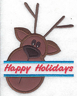 Embroidery Design: Reindeer head split applique Happy Holidays<br> 3.75w X 4.95h
