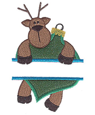 Embroidery Design: Reindeer on ornament split applique<br> 3.02w X 4.74h