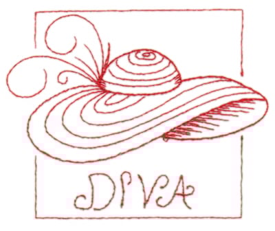 Embroidery Design: Red Hat Diva<br>4.42" x 3.54"