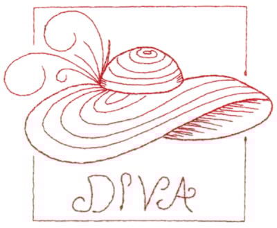 Embroidery Design: Red Hat Diva (large)<br>6.46" x 5.17"