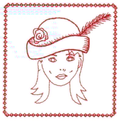 Embroidery Design: Red Hat Portrait<br>4.32" x 4.31"
