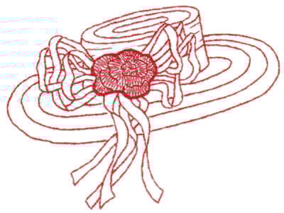 Embroidery Design: Red Hat with Bow (large)<br>6.41" x 4.91"