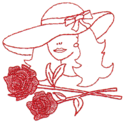 Embroidery Design: Red Hat Fancy Lady<br>4.41" x 4.29"