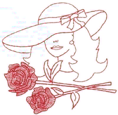 Embroidery Design: Red Hat Fancy Lady (large)<br>6.41" x 6.21"